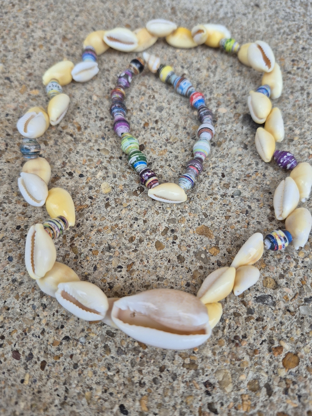 Handcrafted Cowie Seashells And Paper Beads Necklace Set!